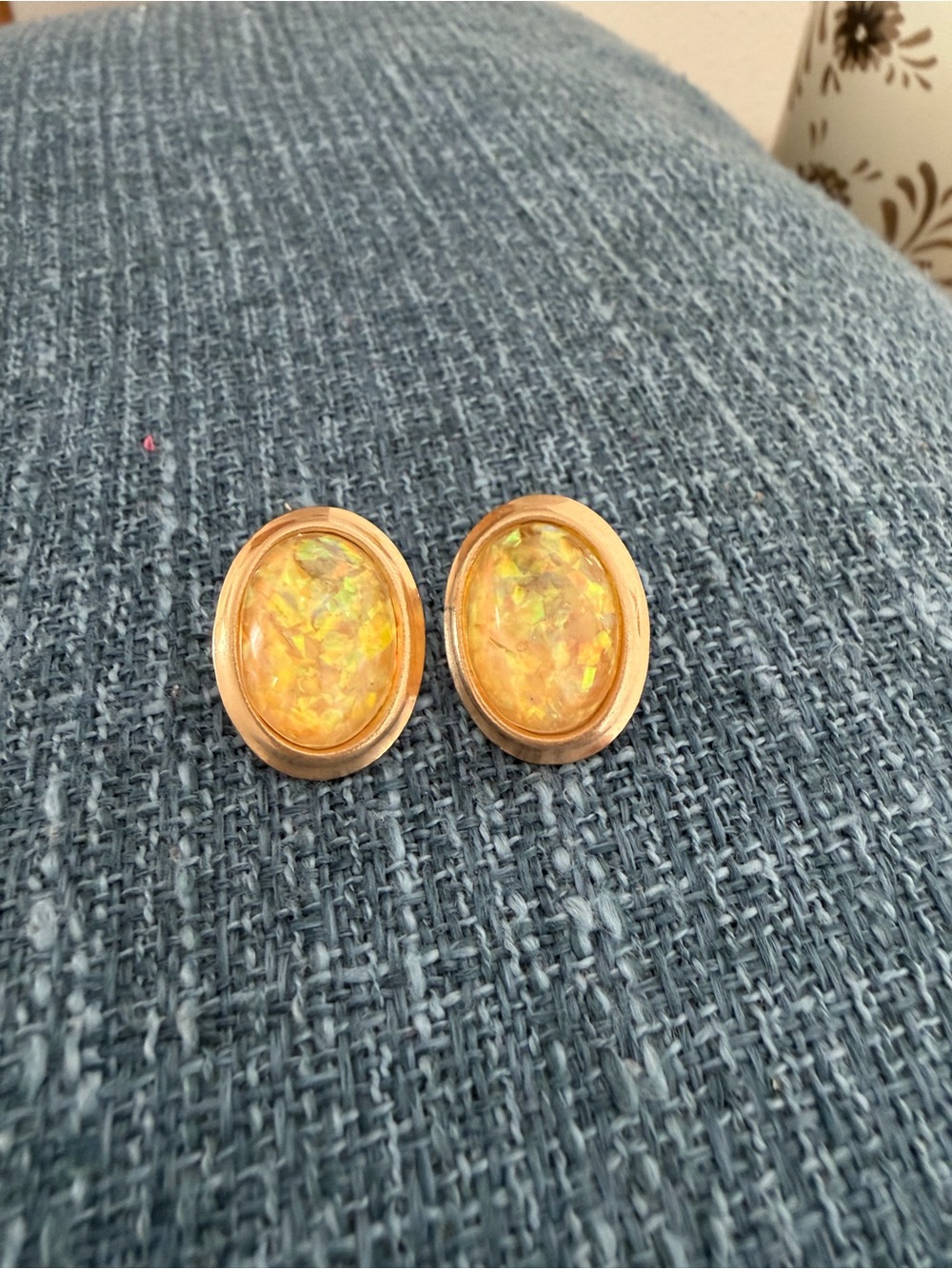 Vintage Gold-Tone Orange Opal Oval Stud Earrings
